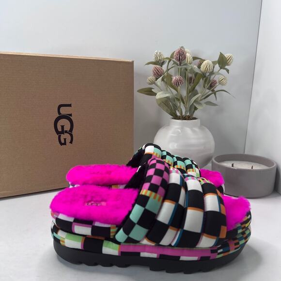 UGG Maxi Checks Platform Slide Sandals Multicolor 1130842 Women's US 5 NWB - Picture 3 of 11